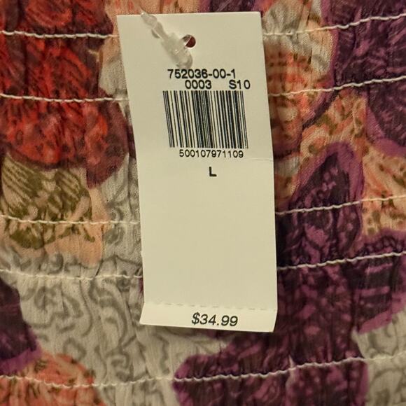 Old Navy L Floral Smocked Peasant Top Boho Square Neck Peasant Autumn Blouse NWT - Picture 6 of 8